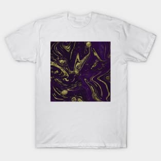 Gold Faux Glitter & Violet Purple Marble Abstract Art T-Shirt